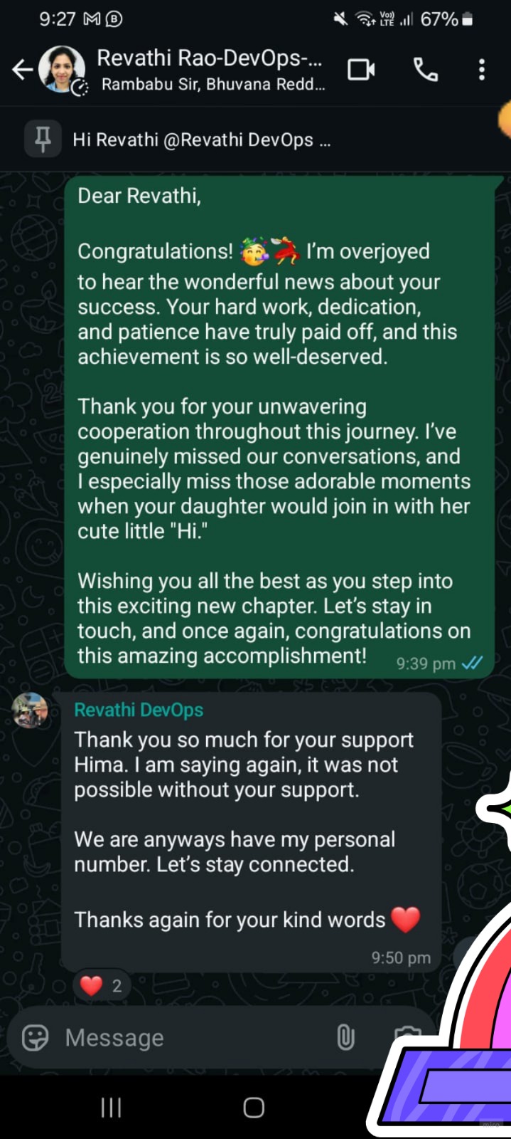 DevOps Training Success — Revathi