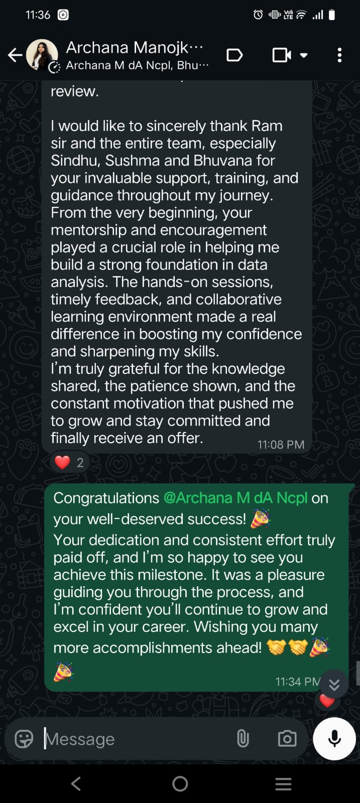 Data Analyst Training Success